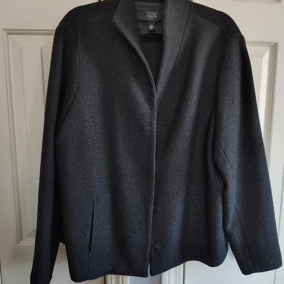 Eileen Fisher Black Honeycomb Textured Jacket 1X - Picture 4 of 15